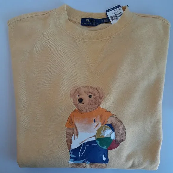 Polo Ralph Lauren Men's 1XB Yellow Summer Bear Crewneck Fleece Sweatshirt New - Picture 3 of 13